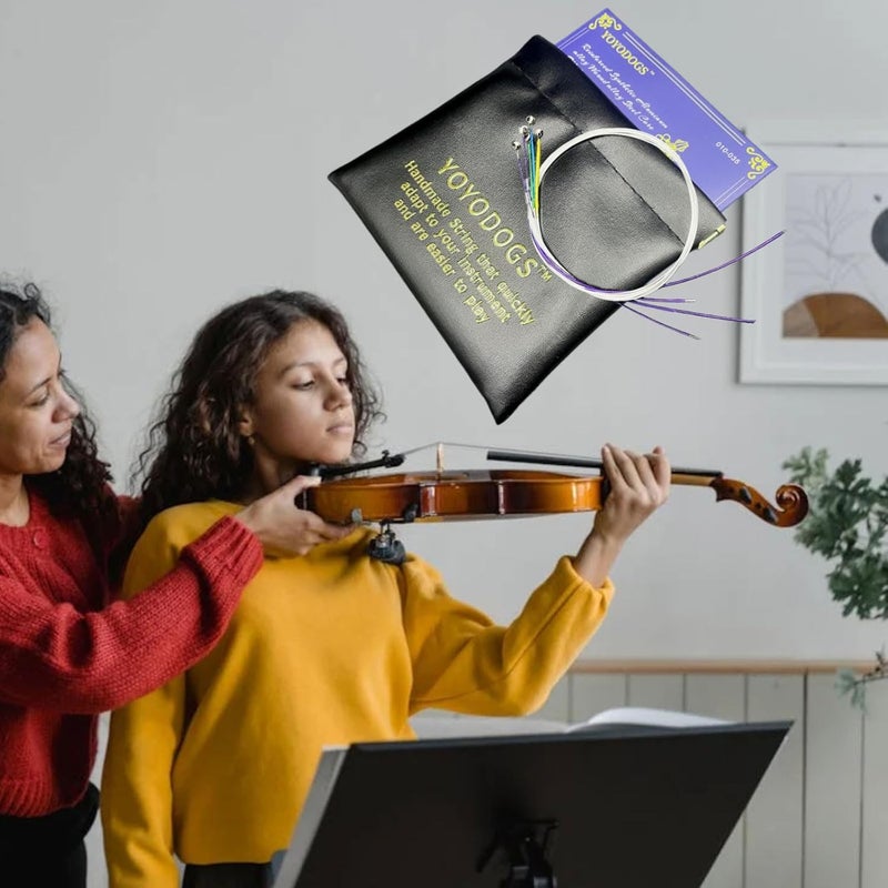 YOYODOGS Violin Strings 4/4 Full Set,E,A,D,G,2-Pack with Leather Storage Pocket Replacement 8 Violin Strings Medium Tension Rich Tone Handcrafted for Young students and Musicians (2 Pack 4/4 size blue purple) - Image 3